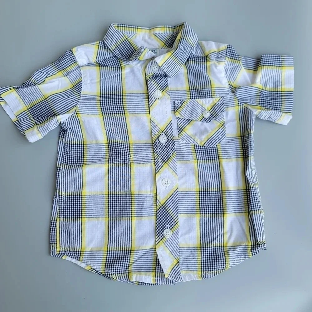 Lot of 2 PLACE Old Navy Blue Green Casual Shirts Button Down Cotton Sz 18-24 2T